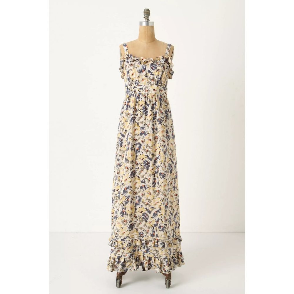 Rare Anthropology Hydrangea Petals Silk Maxi Dress